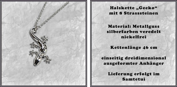 Halskette "Gecko mit 8 Steinen" (80213)